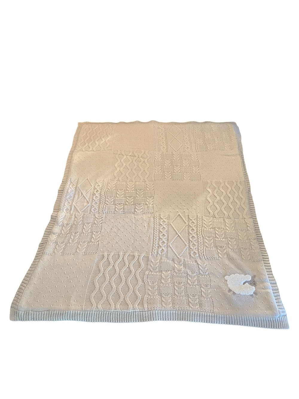 Pottery Barn Kids Tan Patchwork Cable Heirloom Sheep Baby Blanket